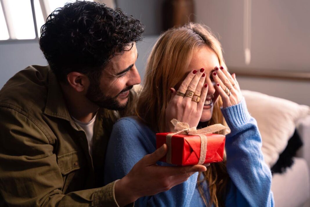 presenting gift to partner