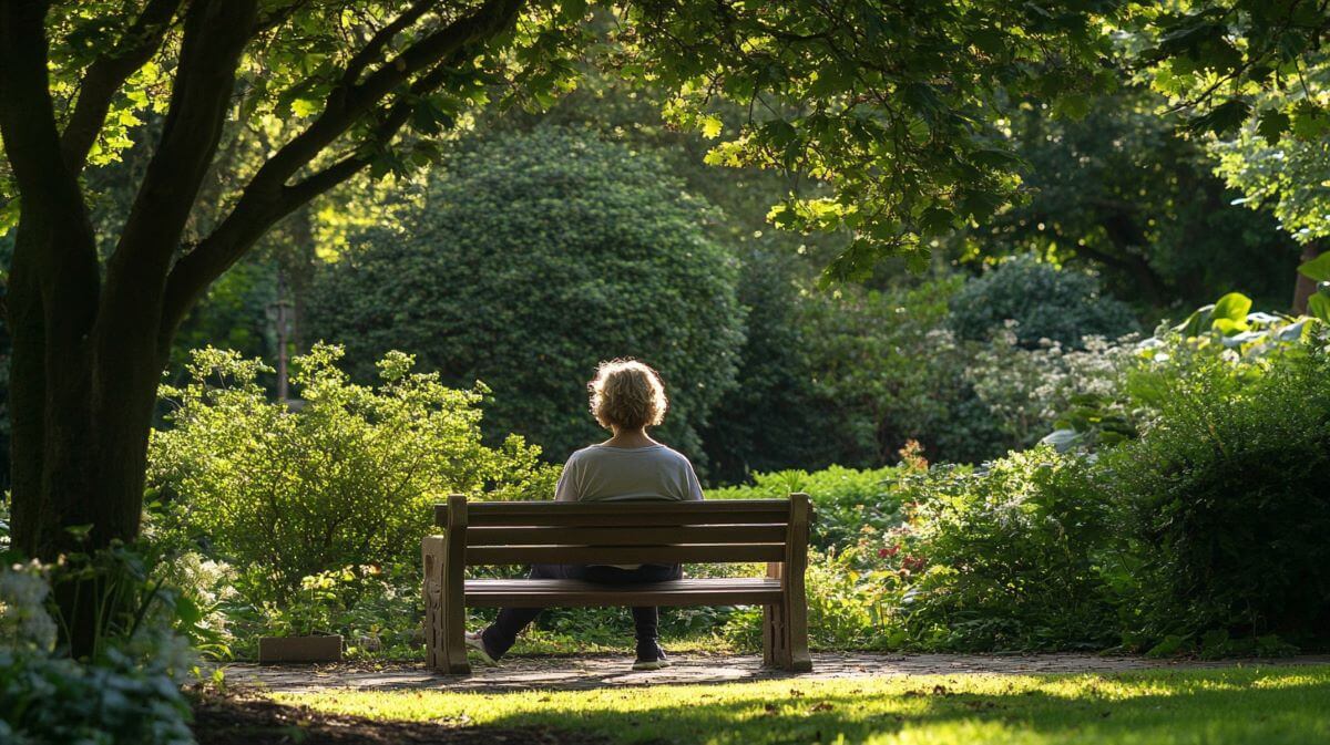 woman relaxing on park bench