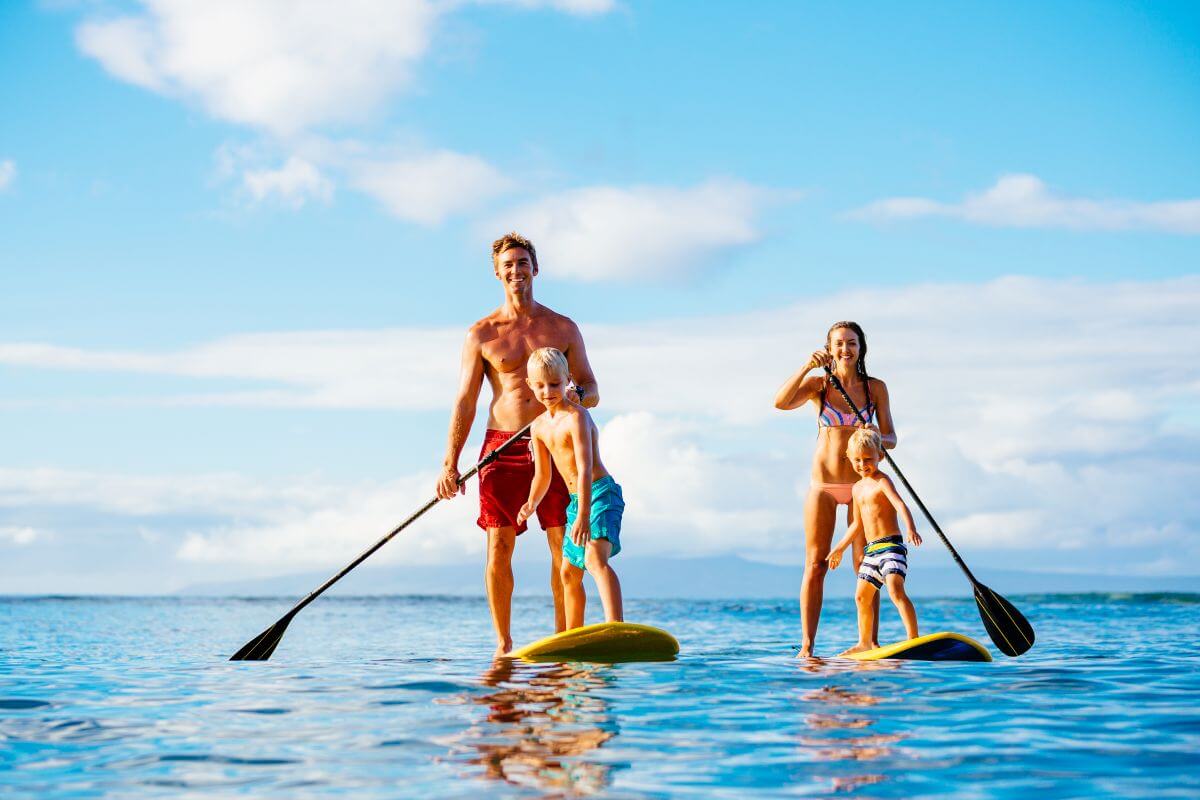 family paddle boarding